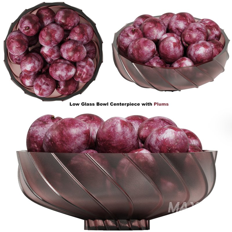 Low Glass Bowl Centerpiece with Plums - Image 1