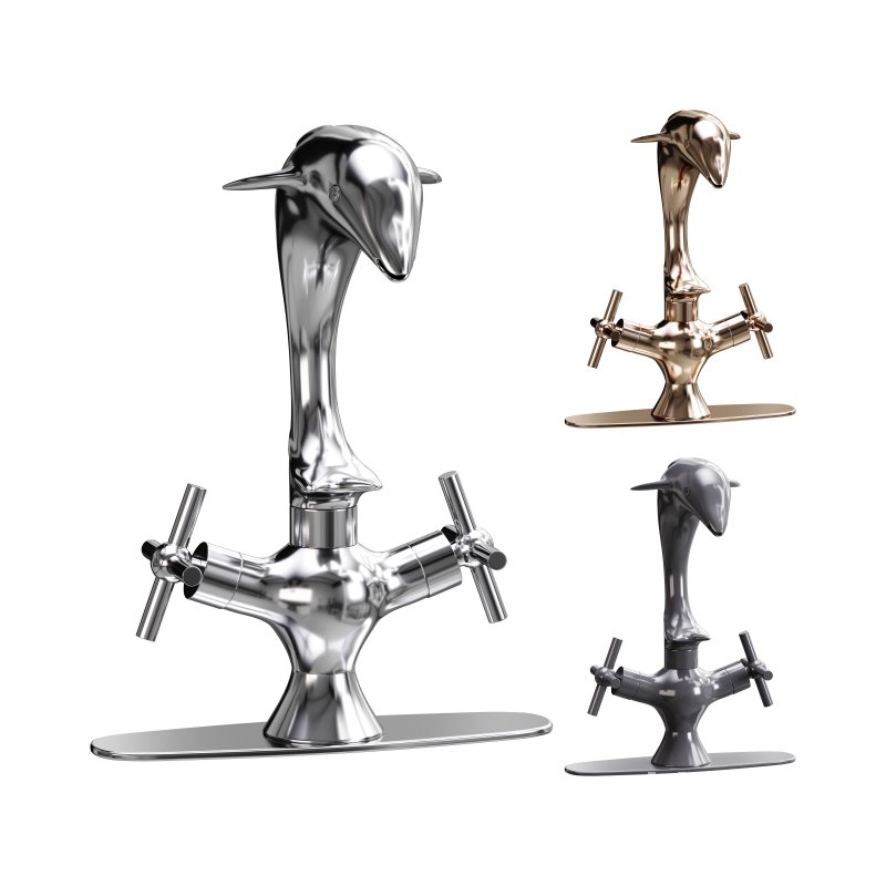 Chrome Dolphin Faucet Single Hole Widespread Plate - Image 1