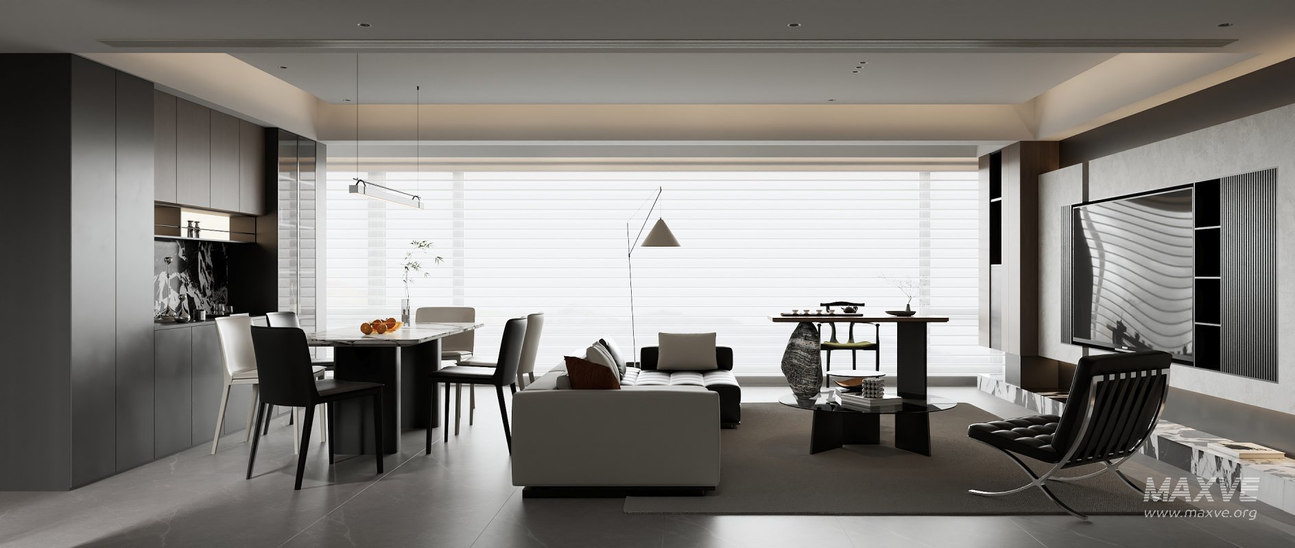 Modern living room and dining room interior scene - Image 2