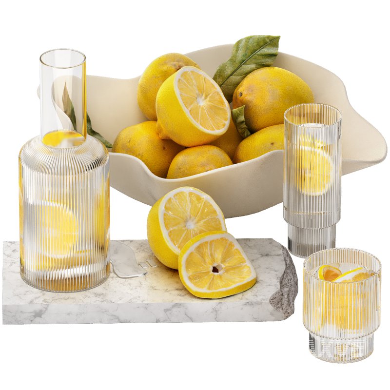 decoration set with ripple water carafe with bowl of lemons - Image 3