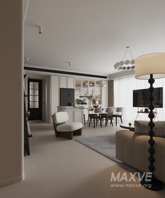 Modern living room and dining room interior scene - Image 1