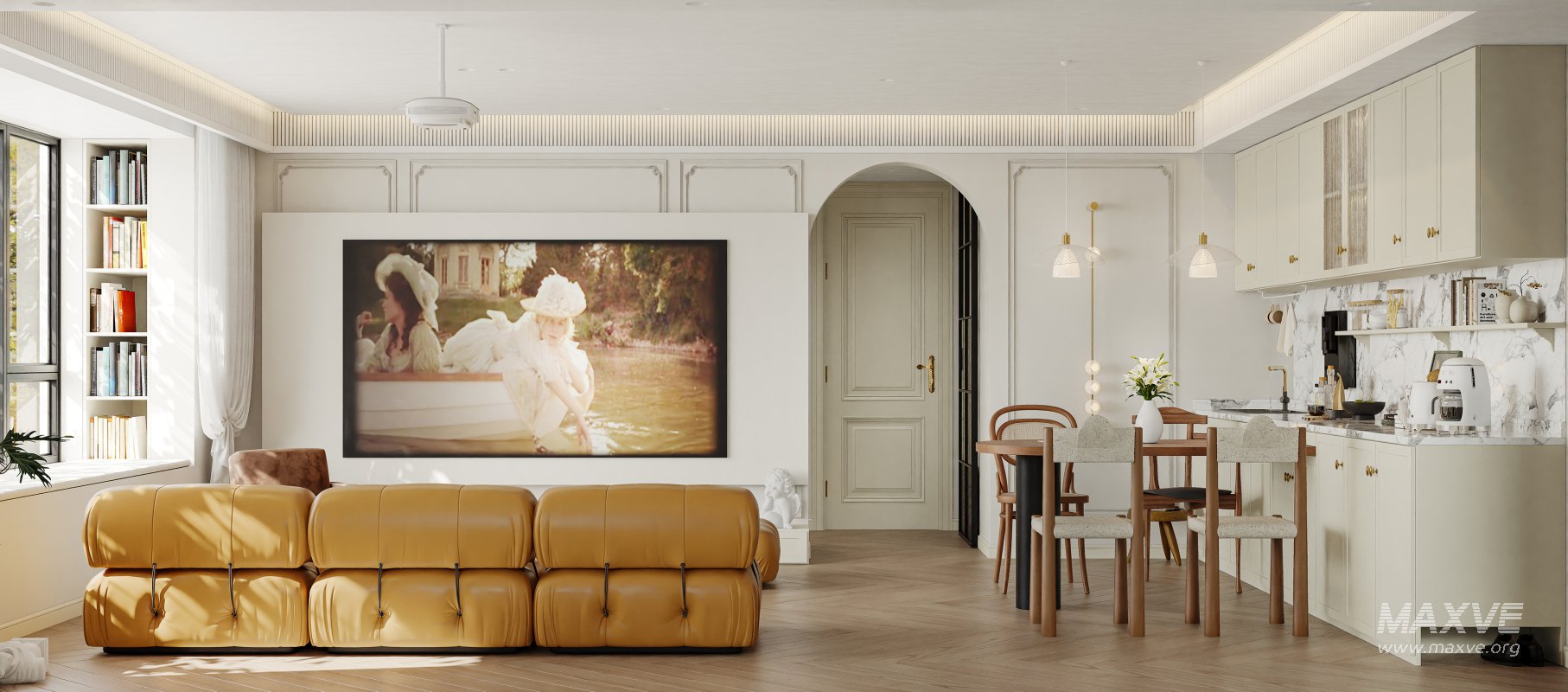 Modern living room and dining room interior scene - Image 2