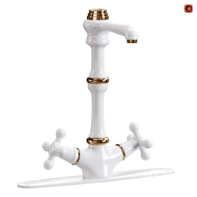 Kitchen Faucet Vintage White Cross 2 Handles Single Hole - Image 1