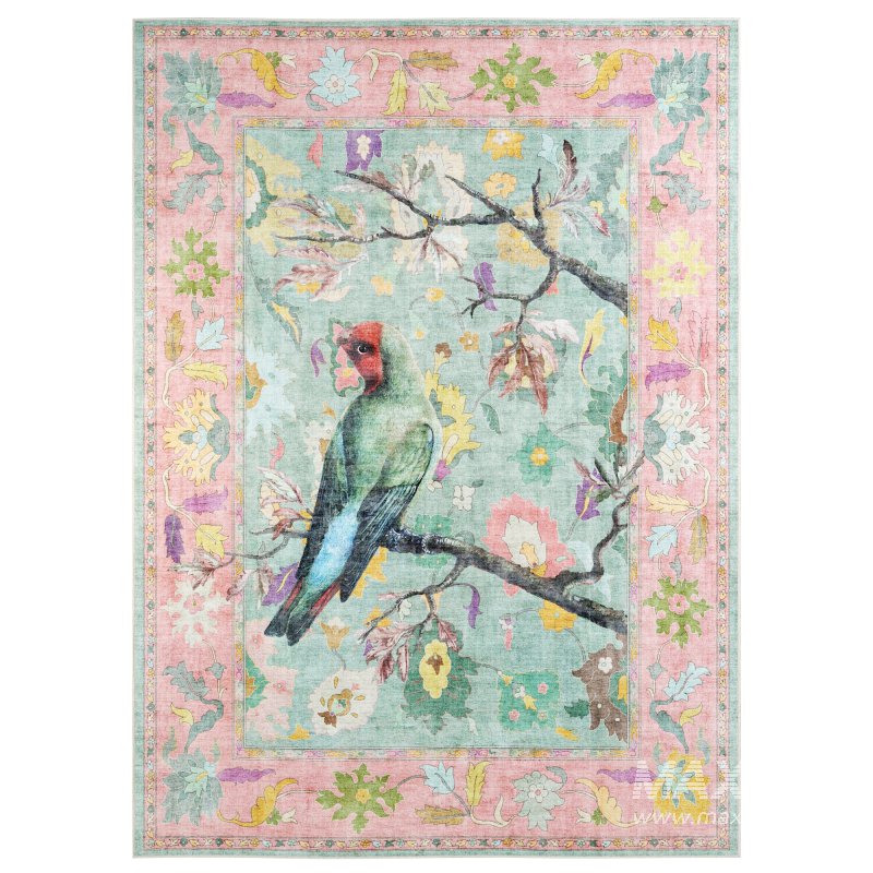 Apollo Botanical Birds Ushak Tropical Green Multi Color Rug - Image 1