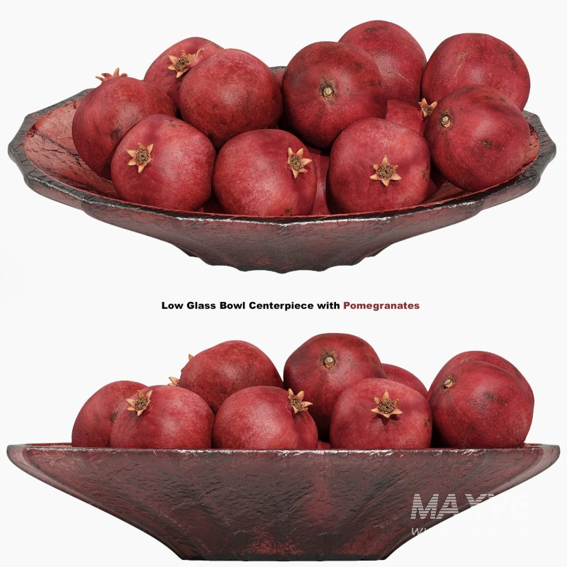 Low Glass Bowl Centerpiece with Pomegranates - Image 1