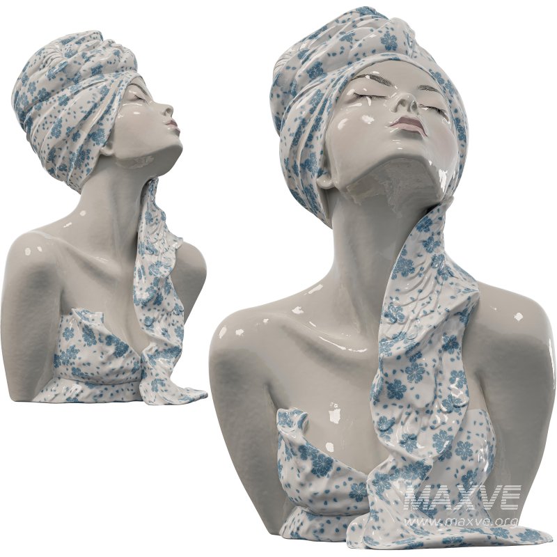 Porcelain Ceramic Floral Bust Sculpture - Image 5