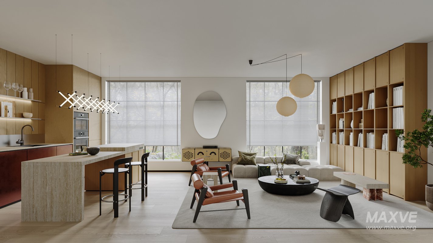 Modern living room and dining room interior scene - Image 1