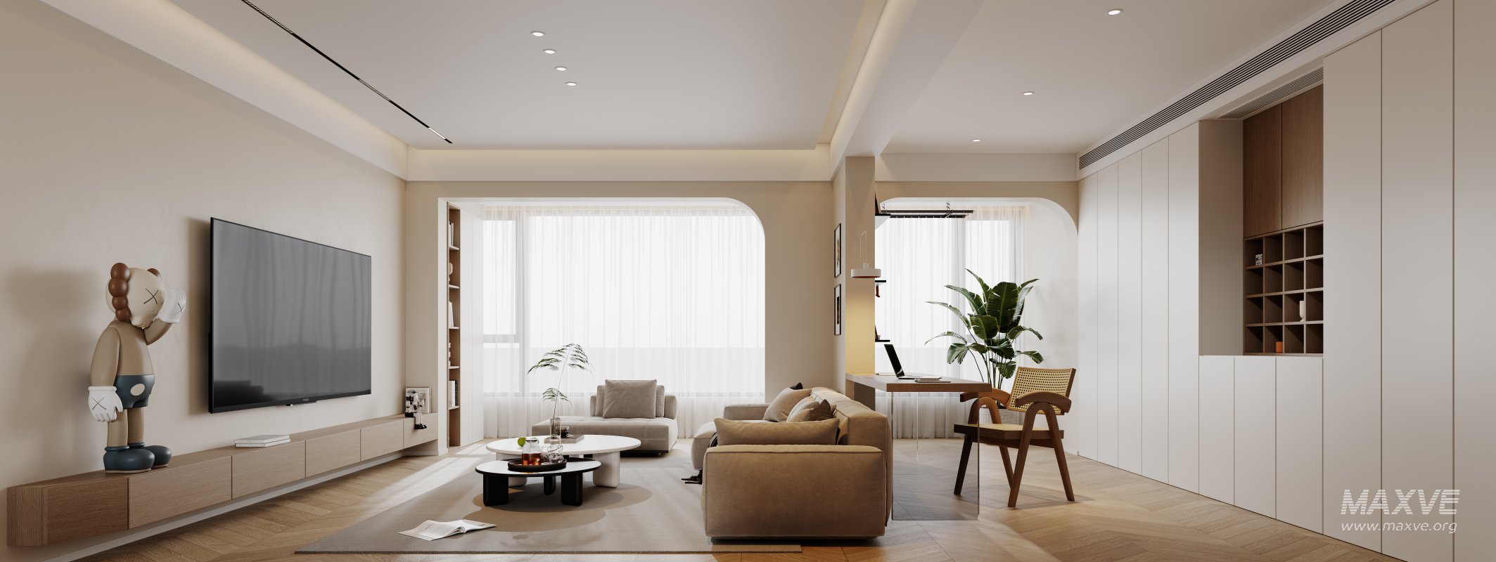 Modern living room and dining room interior scene - Image 1