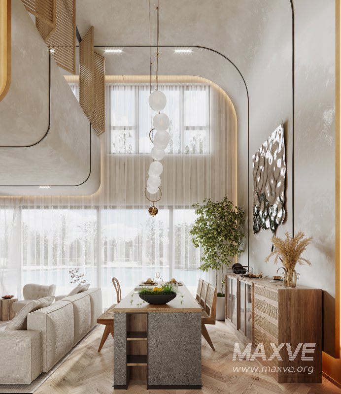 Modern living room and dining room interior scene - Image 6