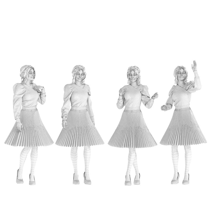 woman_pleated skirt_ blouse 04 poses - Image 3