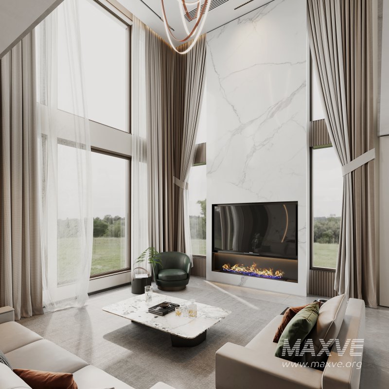 Modern living room and dining room interior scene - Image 1