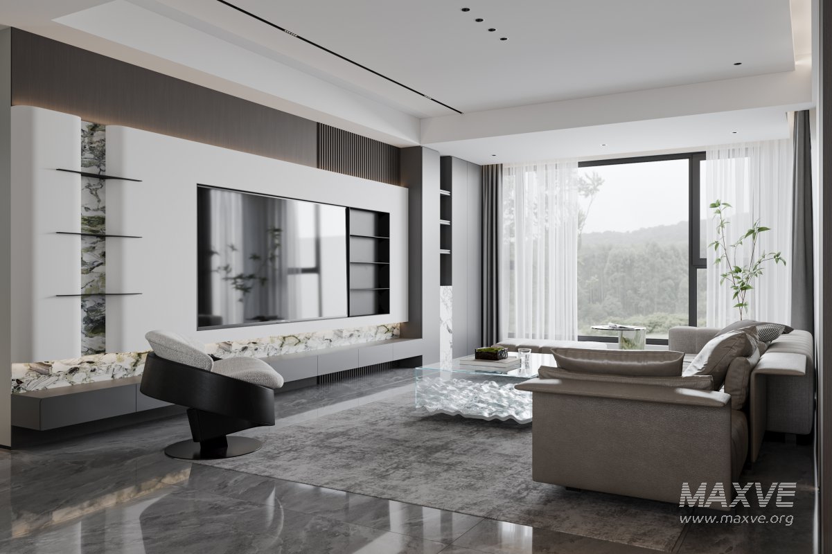 Modern living room and dining room interior scene - Image 2