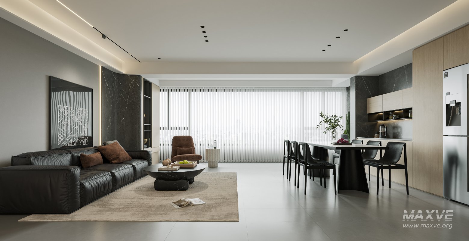 Modern living room and dining room interior scene - Image 1