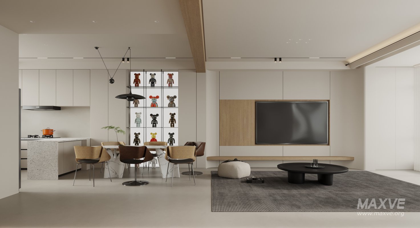Modern living room and dining room interior scene - Image 1