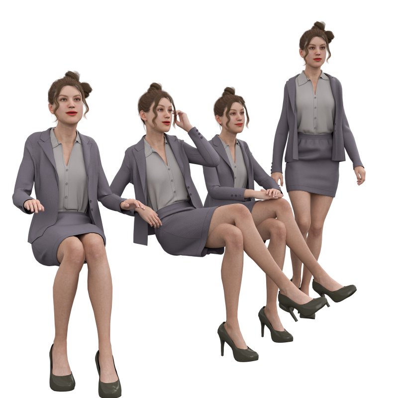 woman skirt suit in 4 poses - Image 3