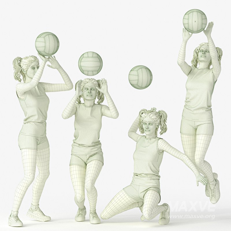 Vollyball Woman in 04 Poses - Image 1