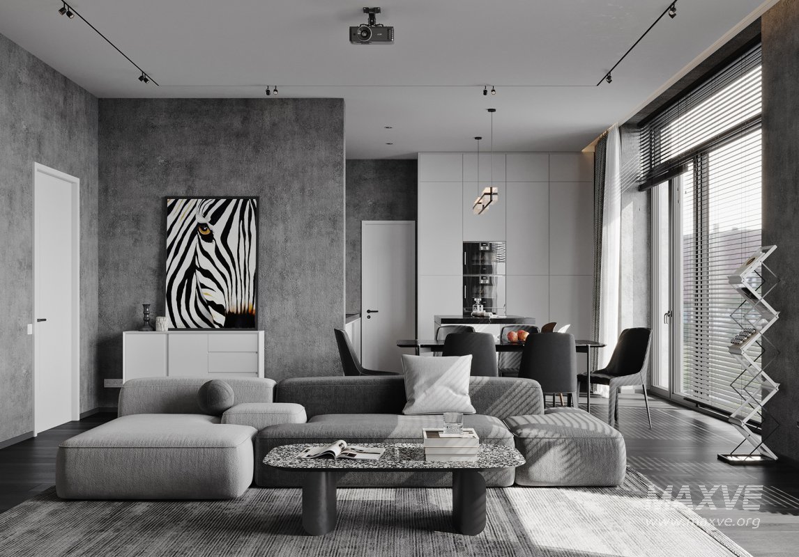 Modern living room and dining room interior scene - Image 2