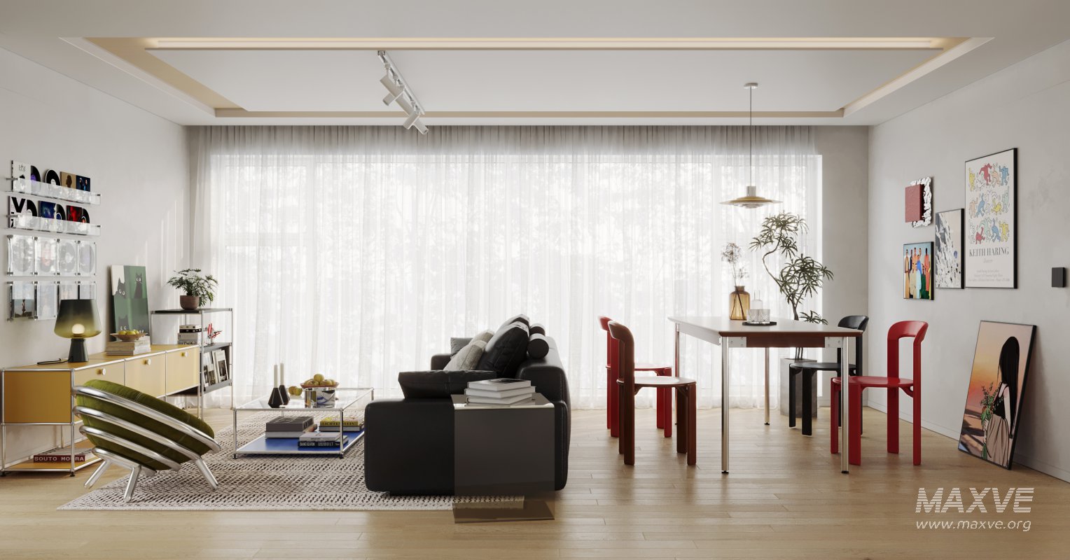 Bauhaus Memphis-style living and dining room - Image 1
