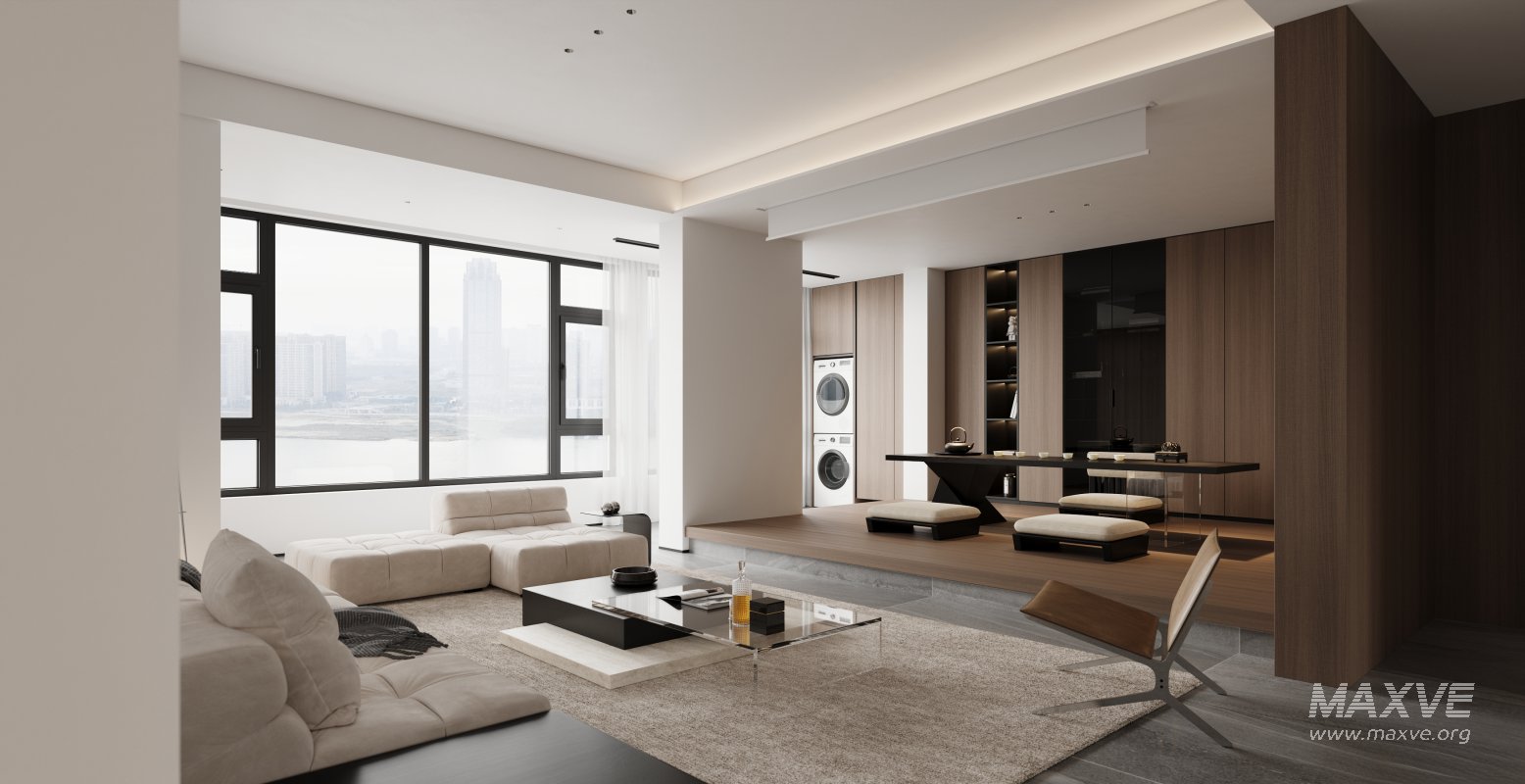 Modern living room and dining room kitchen interior scene - Image 8