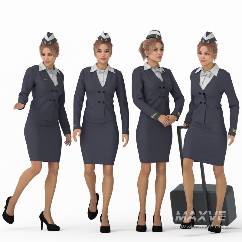 Stewardess Woman in 04 Poses - Image 3