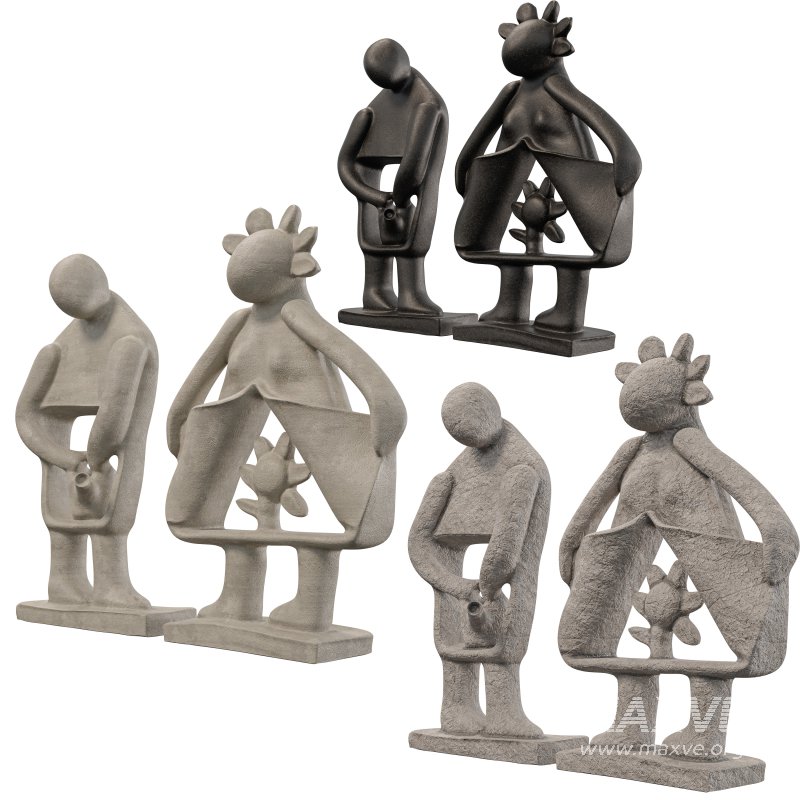 Stone Whimsical Couple Sculpture Set - Image 5