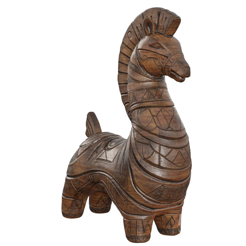 Wooden Stylized Horse Statue - Image 1