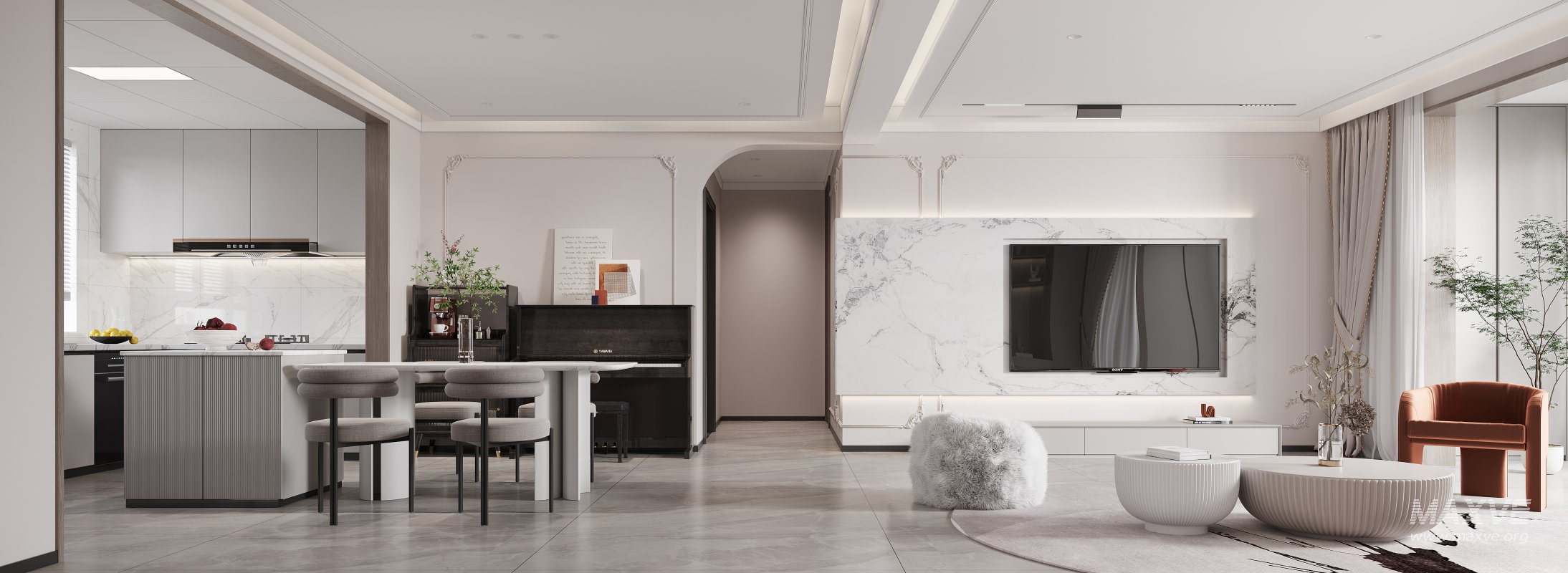 Modern living room and dining room kitchen interior scene - Image 8