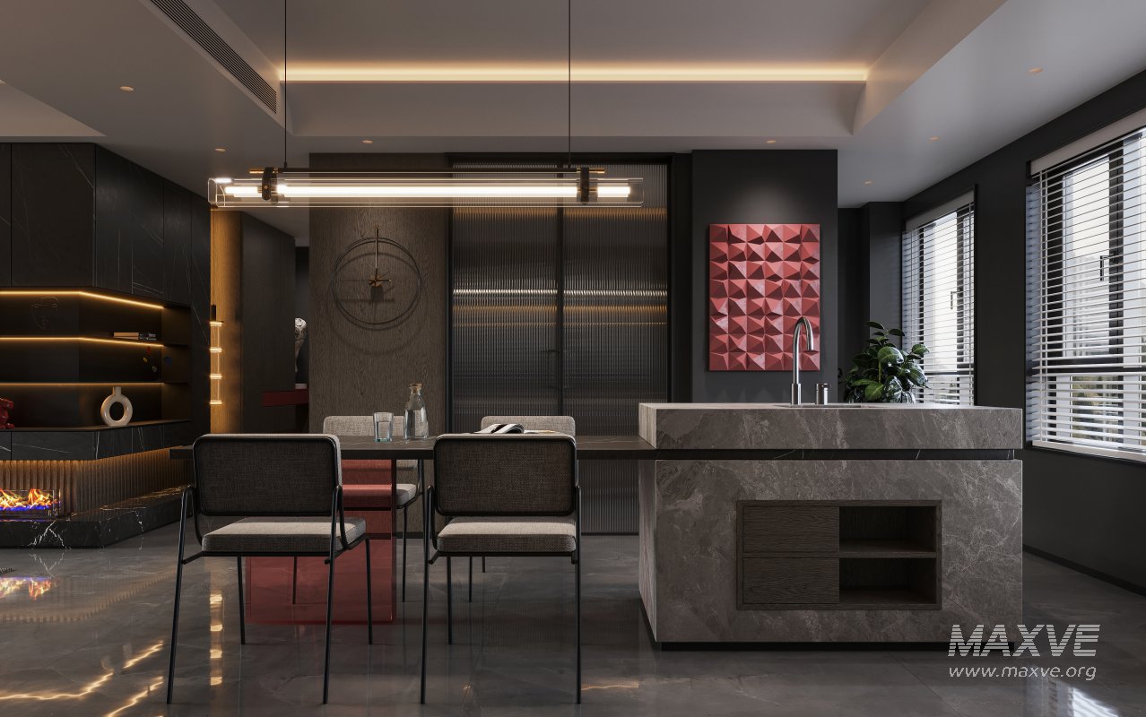 Modern living room and dining room interior scene - Image 8