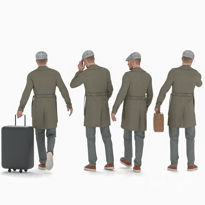 Travel Man in Trip With Coat in 04 Poses - Image 3