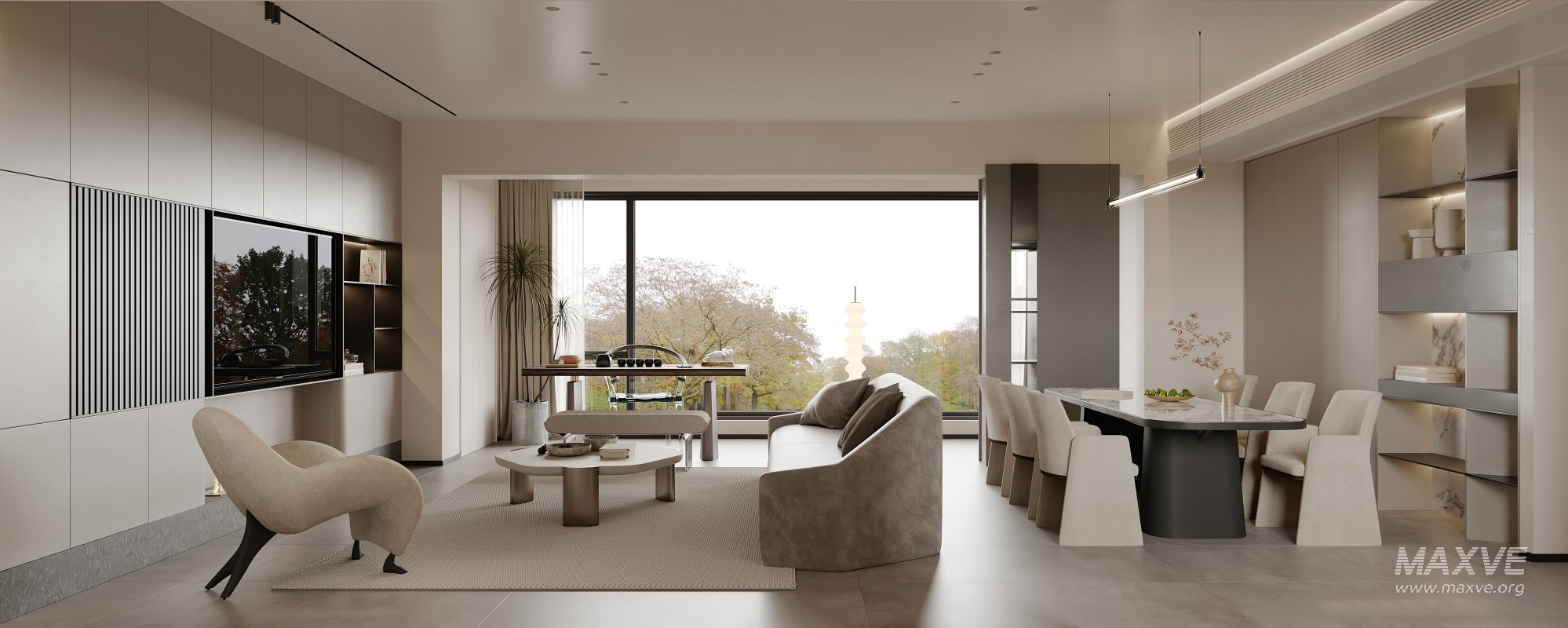 Modern living room and dining room interior scene - Image 1