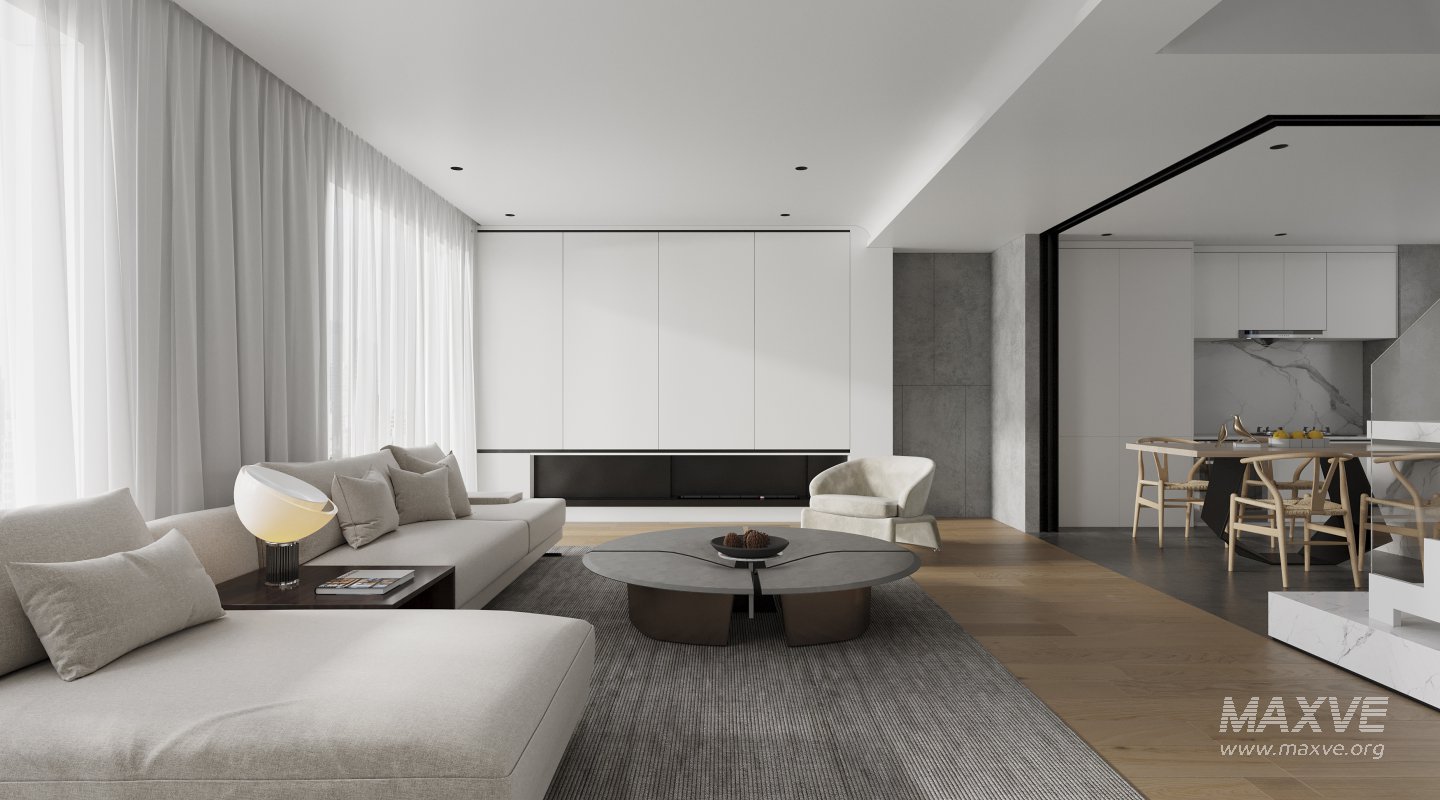 Modern living room and dining room interior scene - Image 1