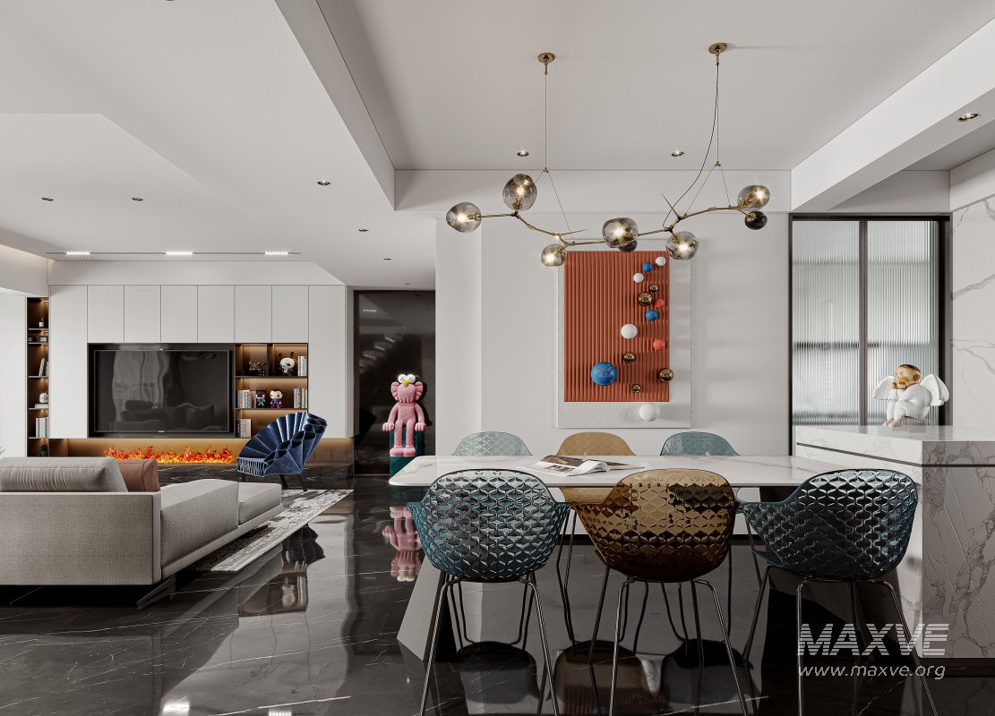 Modern living room and dining room interior scene - Image 2