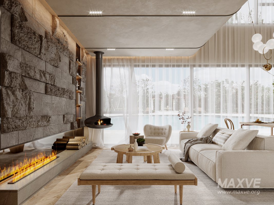 Modern living room and dining room interior scene - Image 1