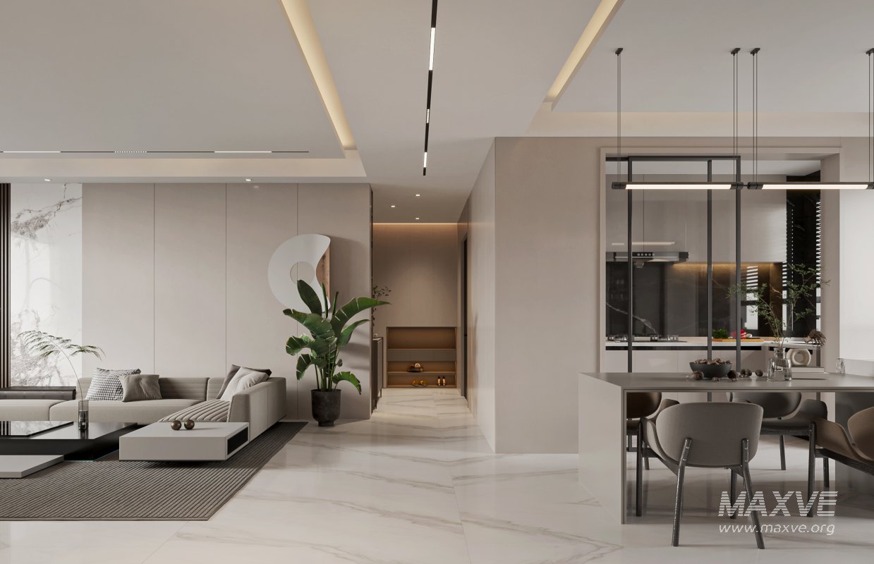 Modern living room and dining room interior scene - Image 2