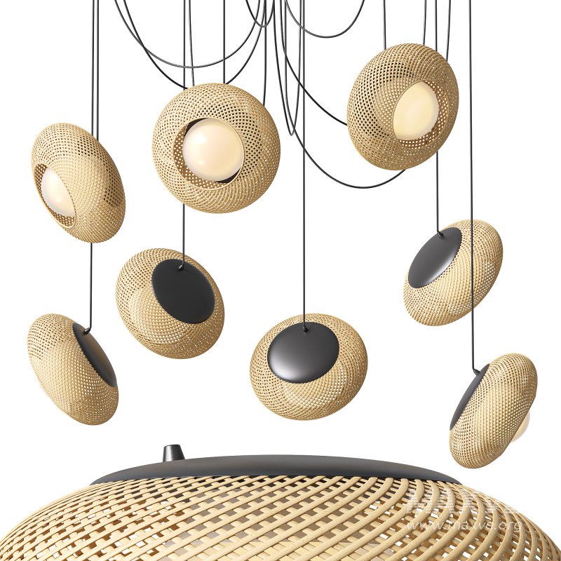 Bamboo 8 Lampshades Cluster Pendant Lamp - Image 4