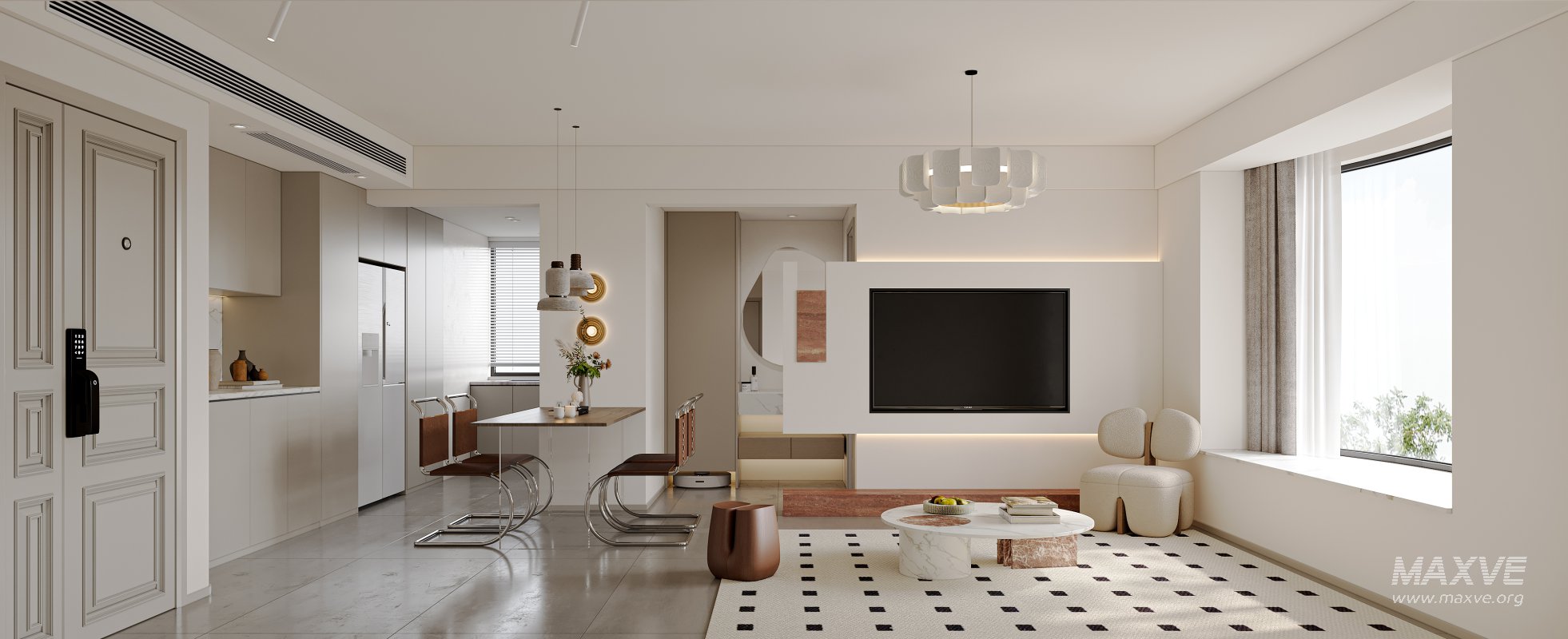 Modern living room and dining room interior scene - Image 1