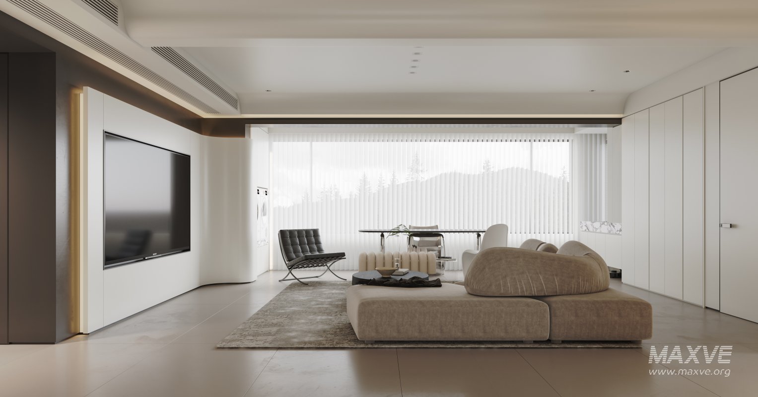 Modern living room and dining room interior scene - Image 1