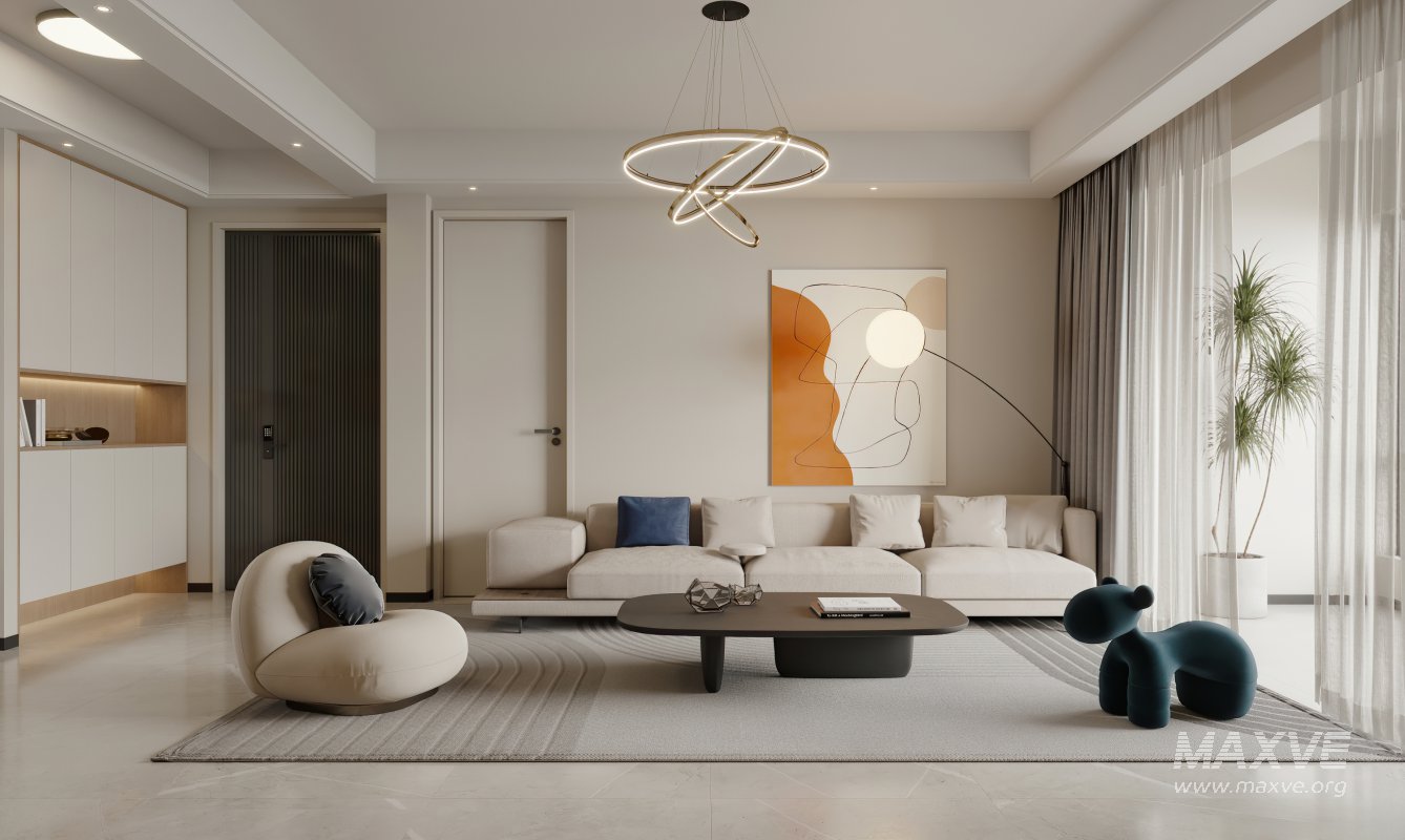 Modern living room and dining room interior scene - Image 2