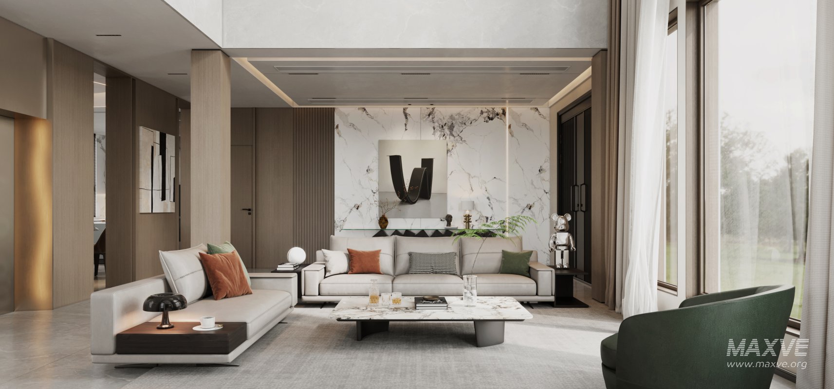 Modern living room and dining room interior scene - Image 2