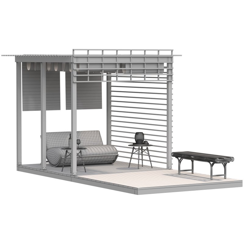 Pergola 3D Scene – Modern Outdoor Lounge and Dining Area - Image 1