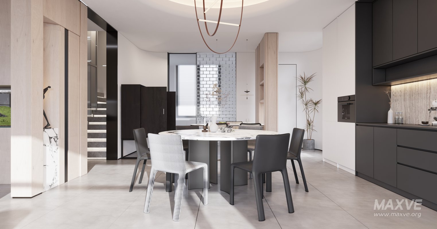 Modern living room and dining room interior scene - Image 1