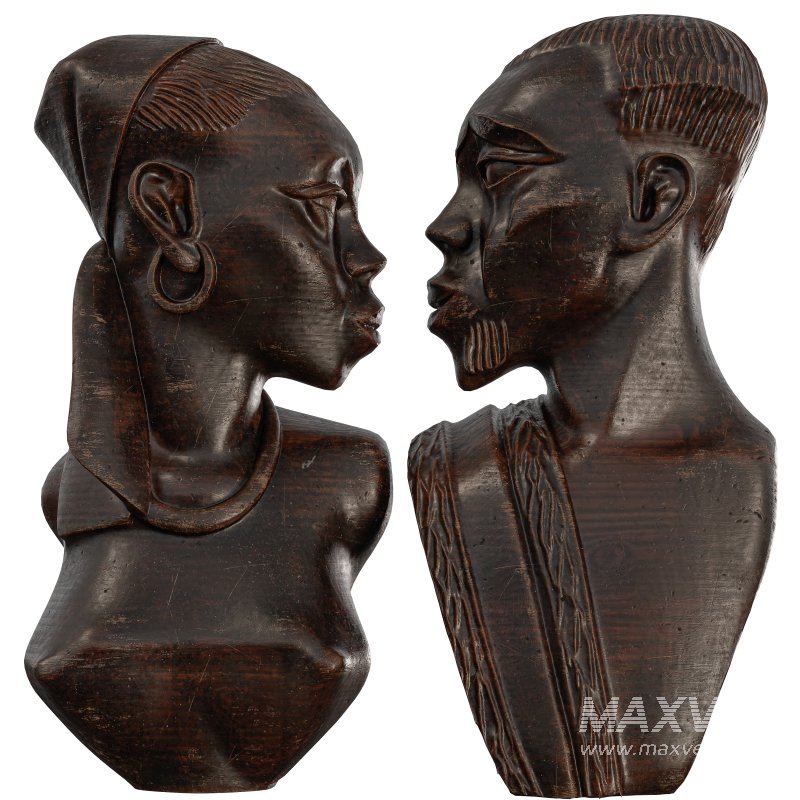 Wooden African Couple Statue - Image 4