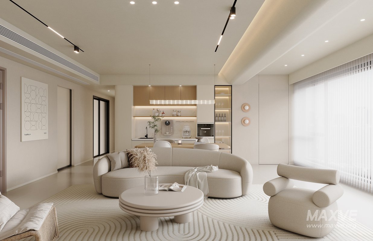 Modern living room and dining room bedroom interior scene - Image 4