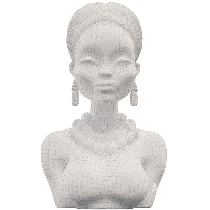 Polished Wood Bust 3D Model Stylized Female Figure - Image 1
