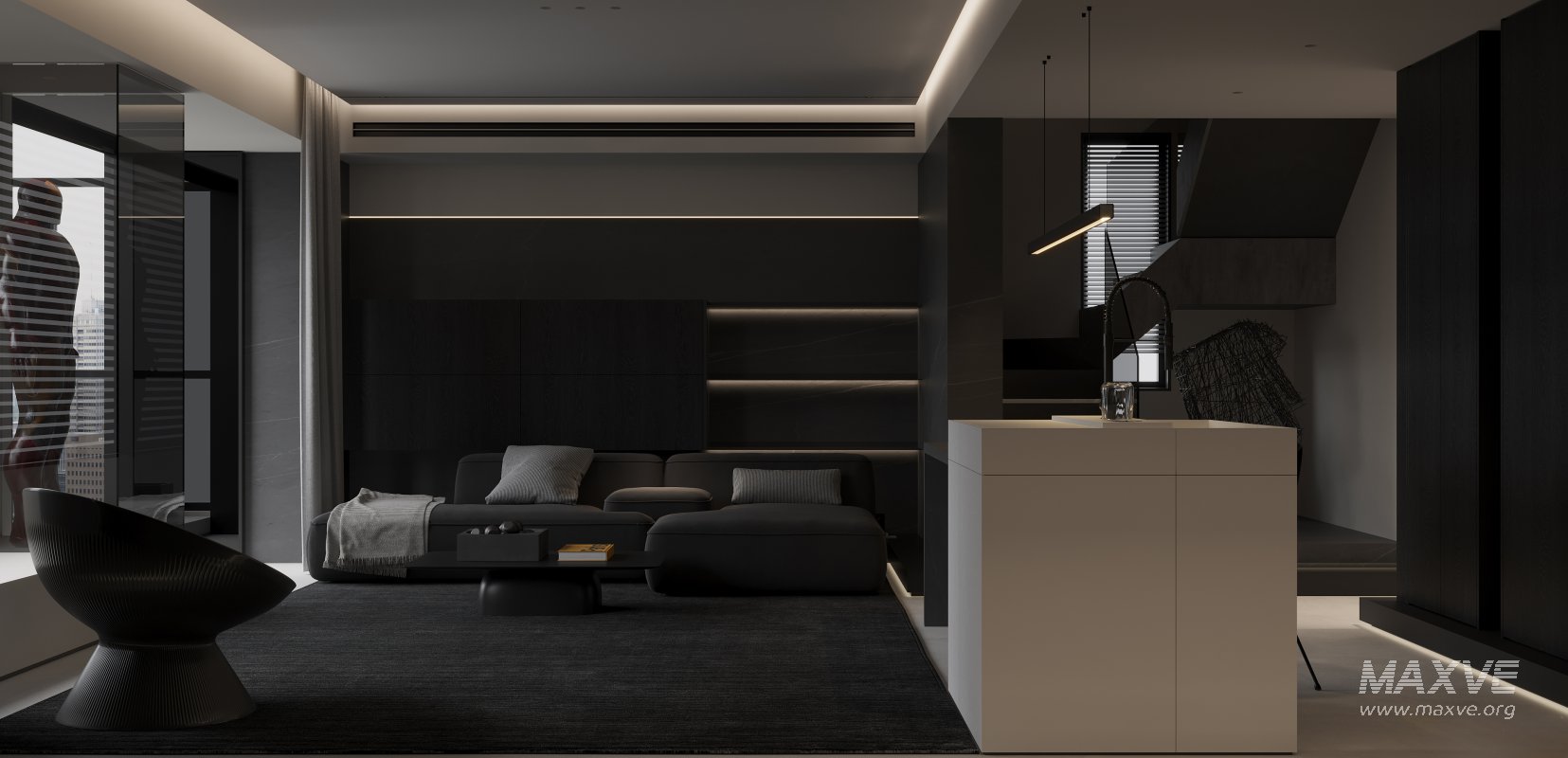 Modern living room and dining room interior scene - Image 7