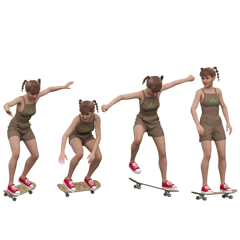 Girl skateboardin 4 poses - Image 1