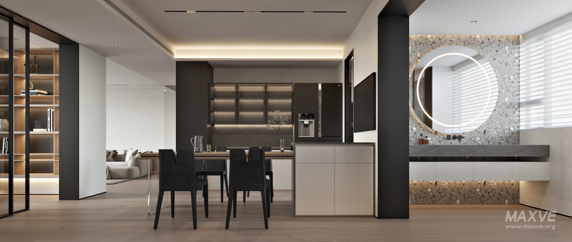 Modern living room and dining room interior scene - Image 1