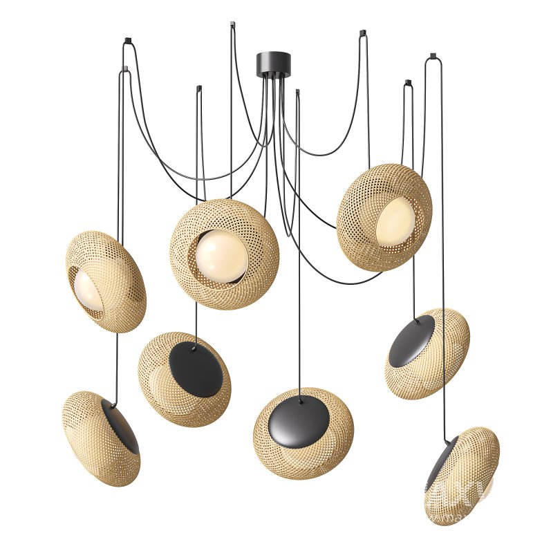 Bamboo 8 Lampshades Cluster Pendant Lamp - Image 1