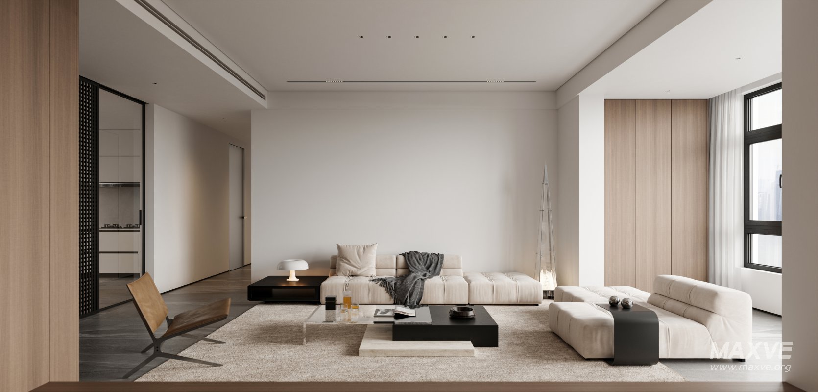 Modern living room and dining room kitchen interior scene - Image 10