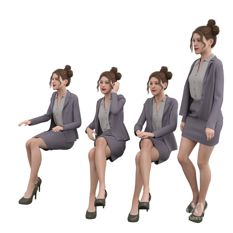 woman skirt suit in 4 poses - Image 4